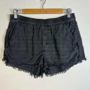 Aerie AE Pull On Shorts Lyocell Raw Frayed Hem Grey Black Small Summer Casual